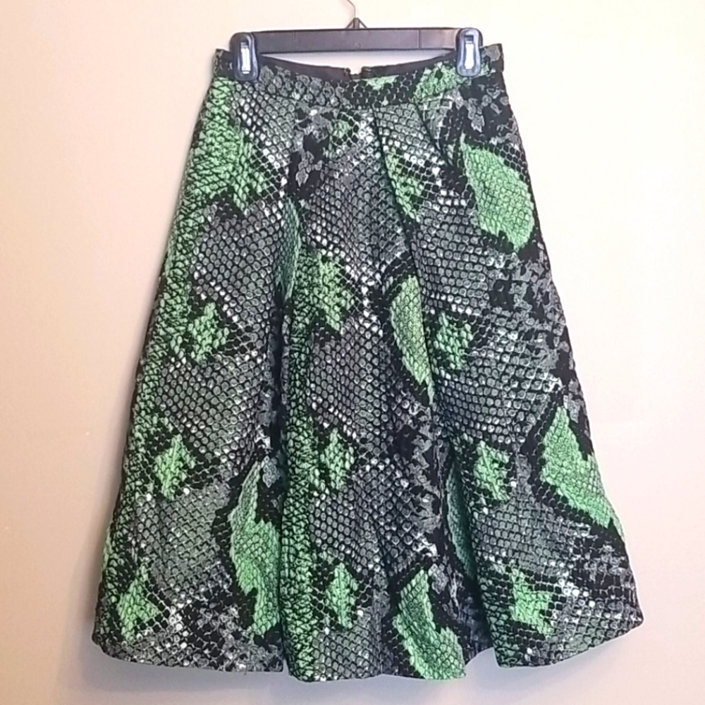 Pink Tartan Snake Print Midi Skirt Black Green 2